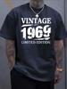 Unisex Short Sleeve Crew Neck Tee Vintage 1969 Limited Distressed Print Cotton Retro Birthday Casual Top For Middle Aged Male Guys