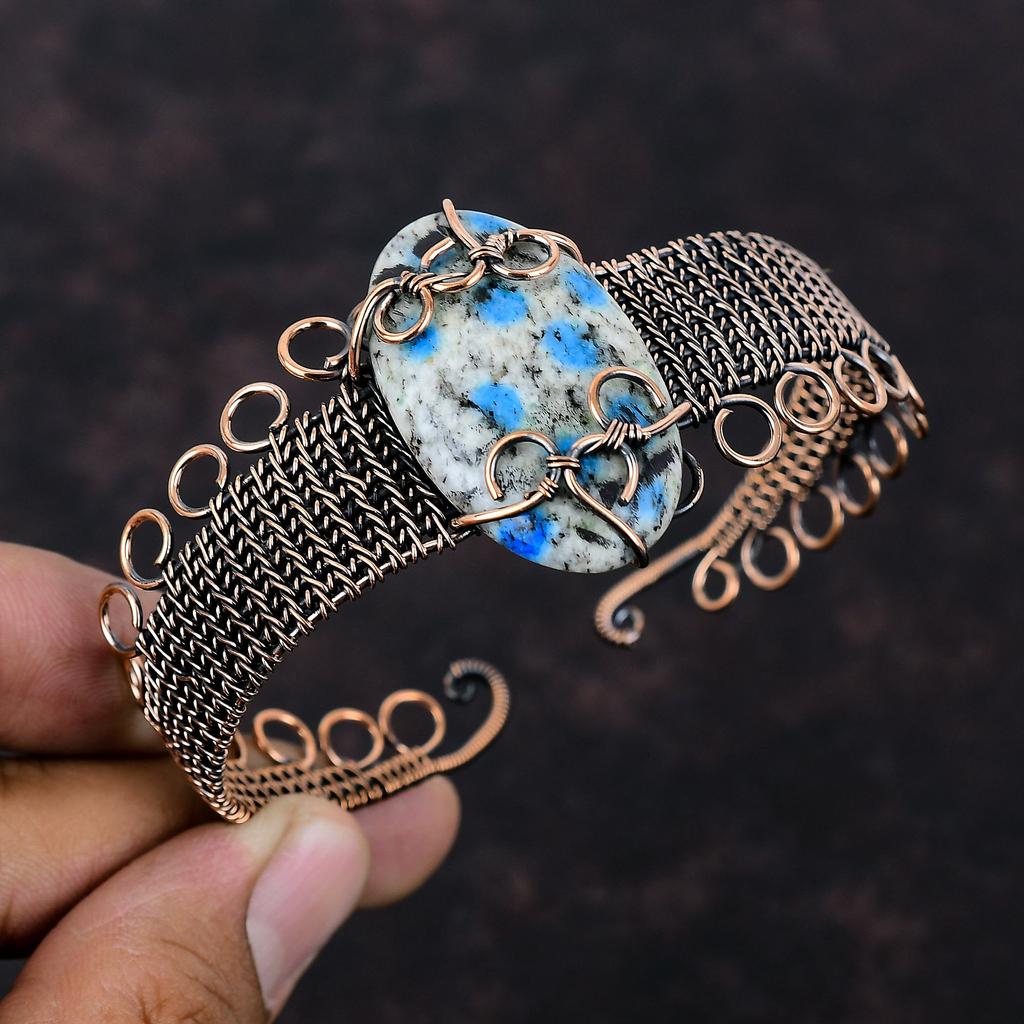 K2 Jasper Gemstone Bangle Copper Wire Wrapped Cuff Bracelet K2 Jasper Jewelry Adjustable Bangle Handmade Copper Wire Jewelry Gift For Mother