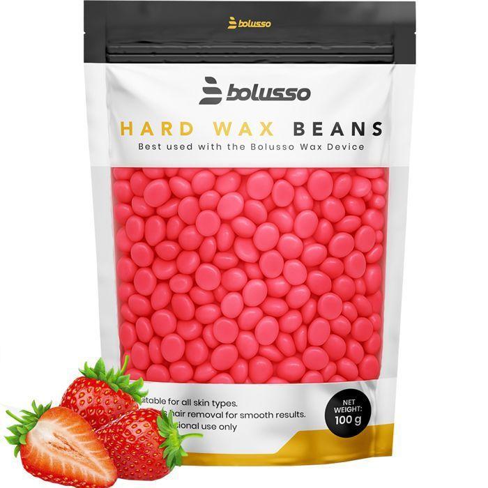 Cire dépilatoire en perles - BOLUSSO - Perles 100g - Sans bandes - Cire chaude - Parfum fraise