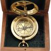 Polished Brass 45mm Pocket Sundial Compass In Wooden Box