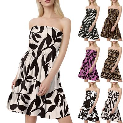 Женские летние платья Модные женские повседневные платья-бандо с цветочным принтом без рукавов