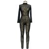 Tooxika New Women's Jumpsuit Slim Fit Long Sleeve Sexy Flocking See-through Slimming Jumpsuit