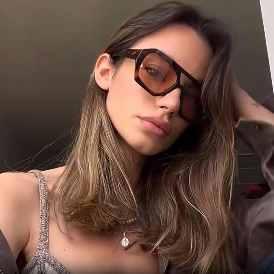 Ретро женские солнцезащитные очки с двойными мостами в большой оправе леопардовые коричневые очки с градиентом модные роскошные дизайнерские солнцезащитные очки мужские оттенки