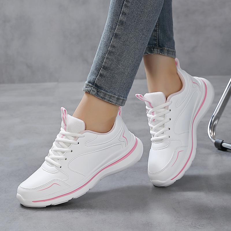 2025 Leather Student Casual Sports Shoes Travel Walking Soft Sole Driving Women's White Shoes Outdoor Jogging Hiking Shoes