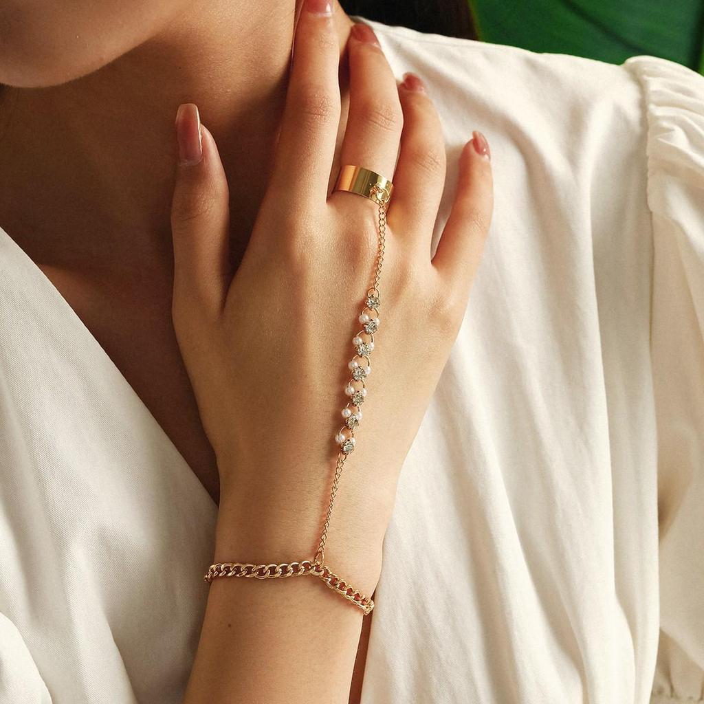 Кольцо и браслет Retro Love Chain Ring & Bracelet - Креативные европейские и американские ювелирные изделия с нишевым дизайном