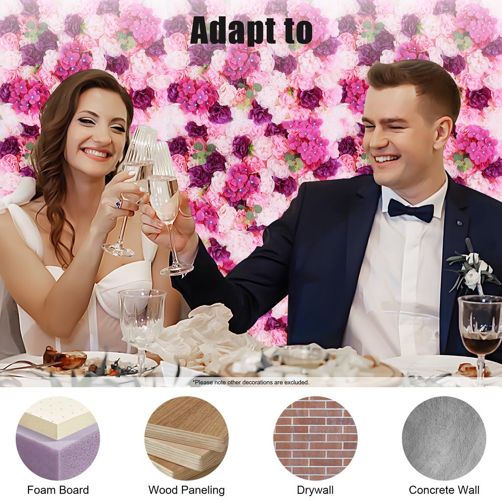 6pcs Artificial Flower Wall Panel Set - Pink & Purple Dahlia,Hydrangea & Eucalyptus - Realistic Silk FlowersIndoor/Outdoor Decor