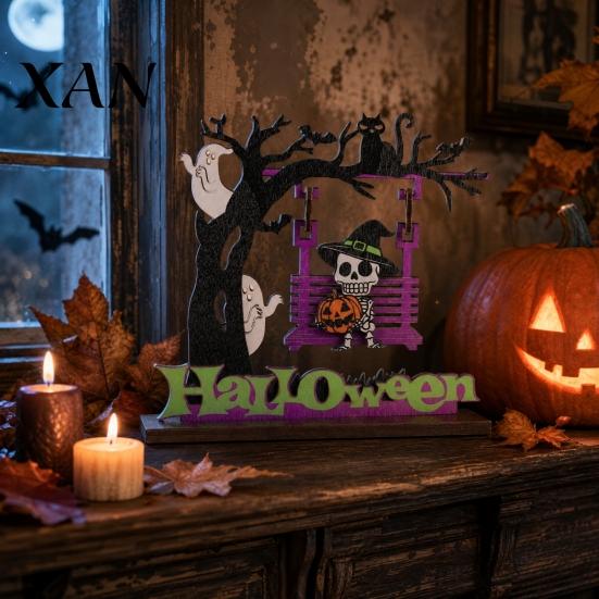 Multi-scene Halloween Decoration Wooden Table Decor, 3D Printed Skull Pumpkin Alphabet Atmosphere Letter Decoration, Creative Cartoon Wood Ornament