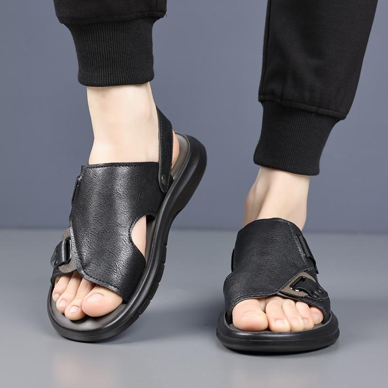 Модные кожаные мужские сандалии для отдыха на открытом воздухе Летние мужские сандалии Тапочки Пляжная повседневная обувь Zapatos Hombre Прочные нескользящие роскошные туфли для мужчин