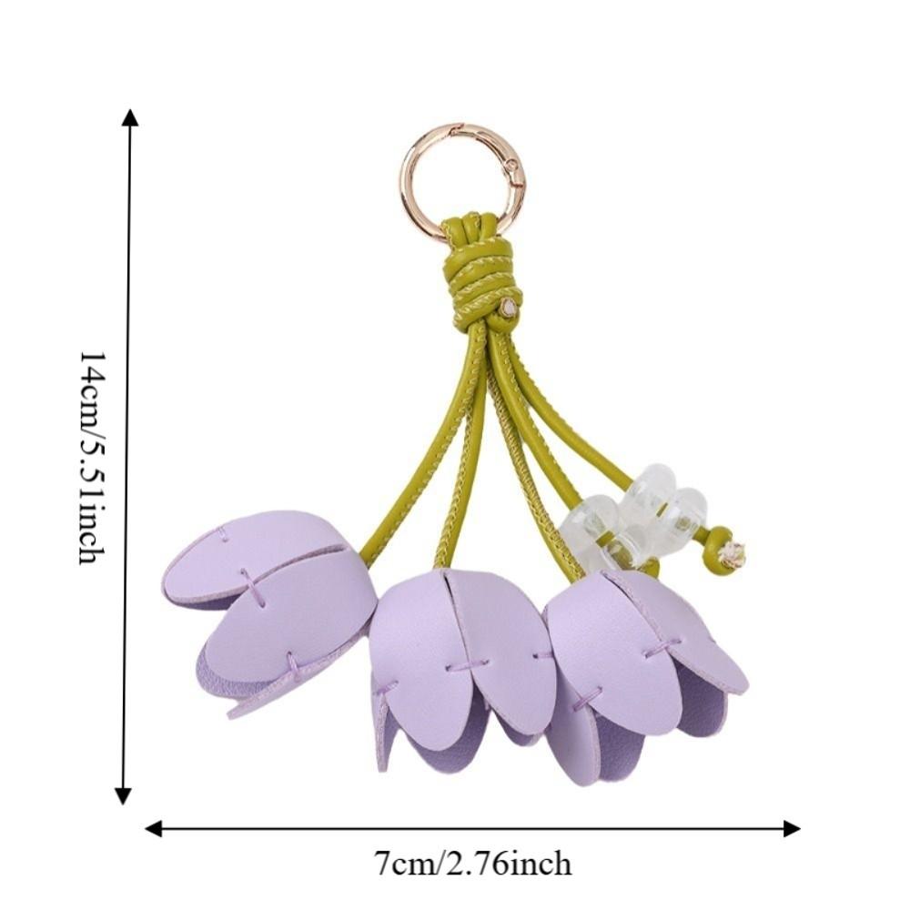 Tulip Shape Bag Charm Leather Like Decorative Charm Fashion Flower Keyring Bag Decor