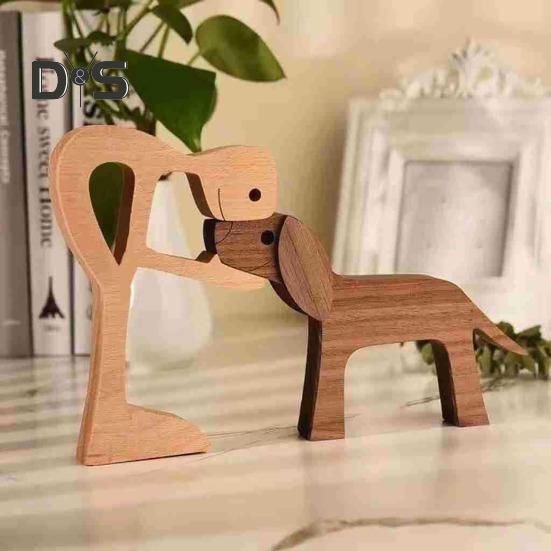 Собака деревянная скульптура питомец памятный подарок собака и мужчина женщина статуэтка домашний декор щенок семья фигурка подарки для любителей собак