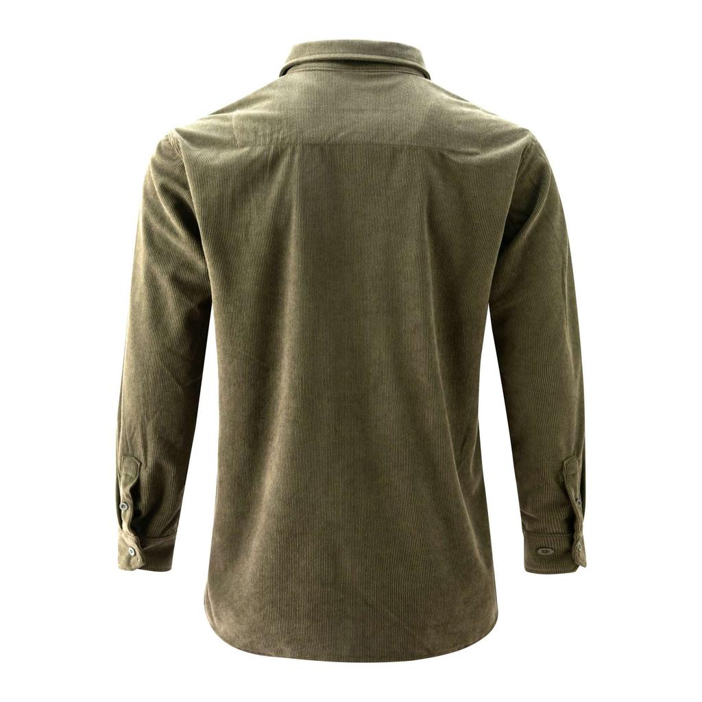 Men's Autumn and Winter Cotton Basic Corduroy Business Slim Fitting Casual Shirt Long Sleeved Jacket