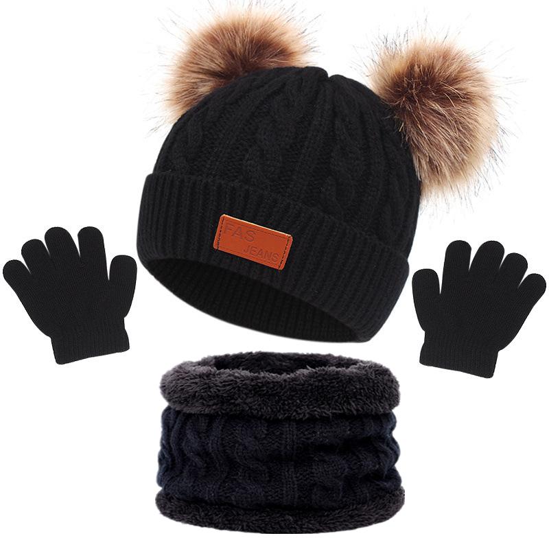3 шт./компл. детская зимняя шапка-бини, шарф, перчатки, теплый комплект для детей 1-5 лет, для девочек и мальчиков, теплая вязаная шапка с двойными помпонами