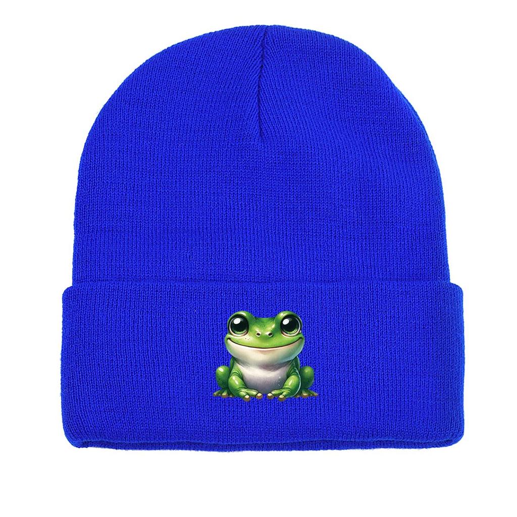 Smiling Frog Warm Knitted Hat Beanie, Woman Cap Cuff Winter Trendy Headwear Knit Cap Beanie