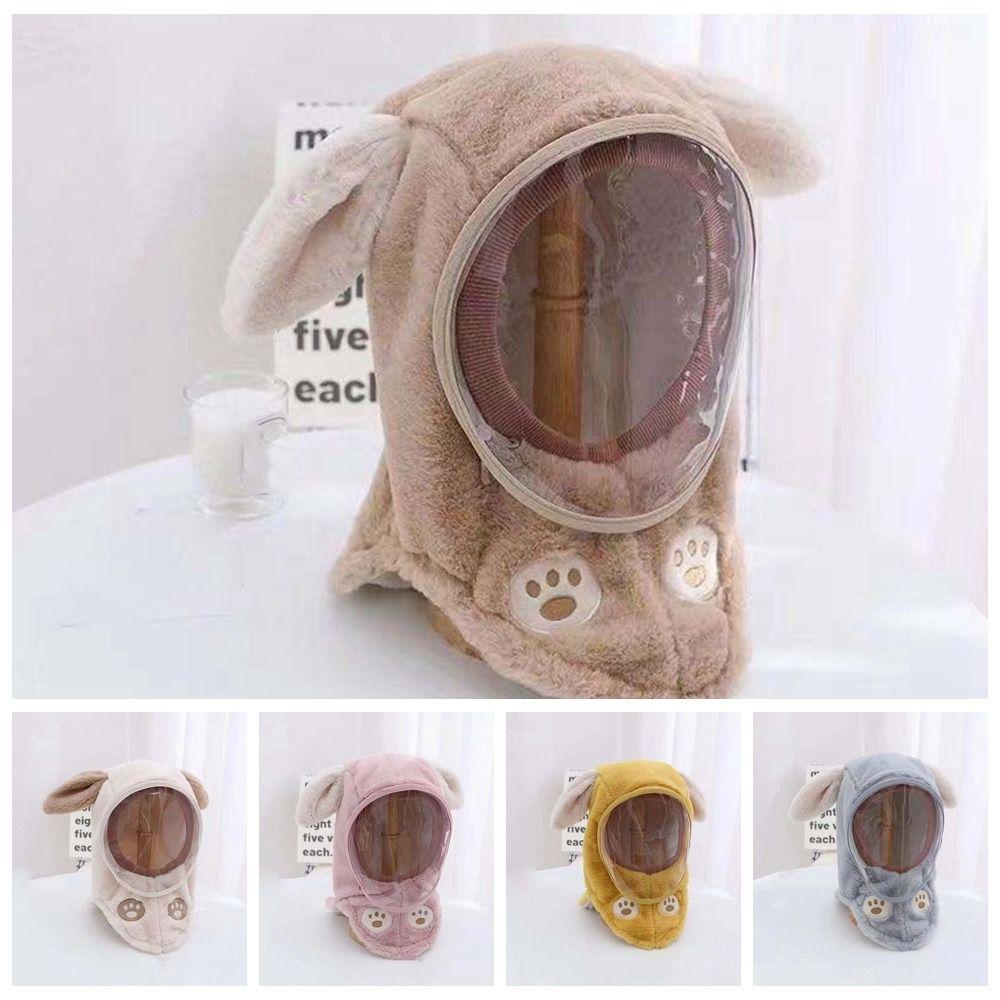 Fleece Children's Integrated Hat Anti Fogging PVC Baby Neck Cap Baby Detachable Cap Set  Autumn
