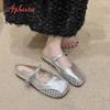 Fashion Aphixta Weave Design Women Classic Slides Silver Flat With Slippers For Women Slip On Sandals Outdoor Fashion Woman Mules Size43