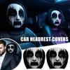 2Pcs Black Car Headrest Cover Scary Face Printing Car Headrest Protector Car Seat Cover  Halloween