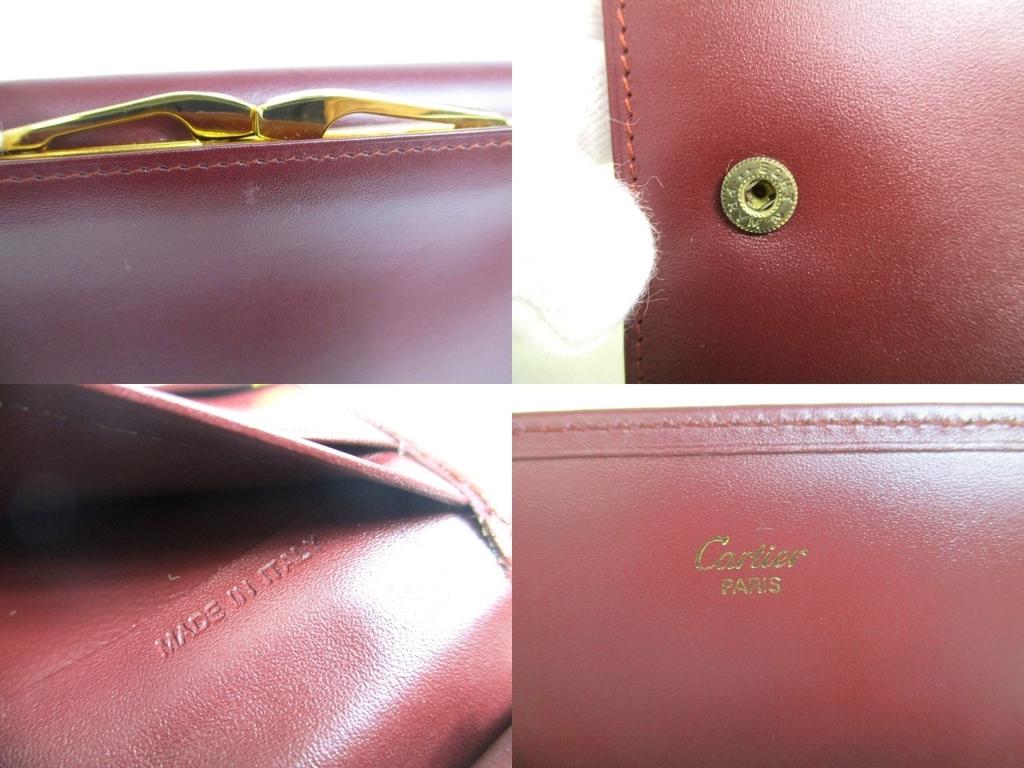 Подлинный длинный кошелек Cartier Must de Cartier из кожи бордо, тройной сгиб #a472, восстановленный