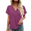 Women's Fashionable Casual Short Sleeved Solid Color V-neck Button Top