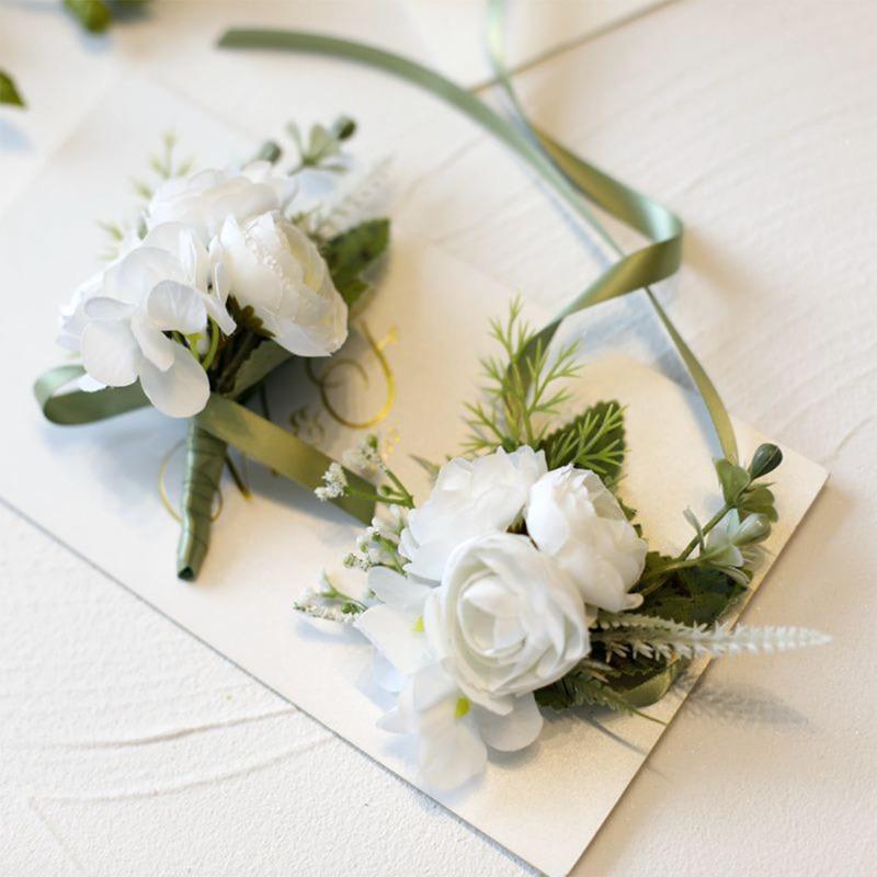 4 шт. набор бутоньерок на запястье с камелией для мужчин, свадебный наручный цветок для невесты, подружки невесты, декор для выпускного вечера, свадебный ужин, свадебный выпускной вечер