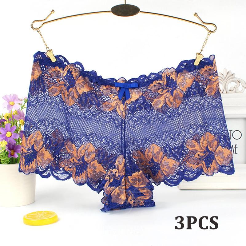 Flarixa 3PCS Women Lace Panties Breathable Underwear Floral Undies Sexy Lingerie Transparent Hipster Charming Knickers Girls Briefs
