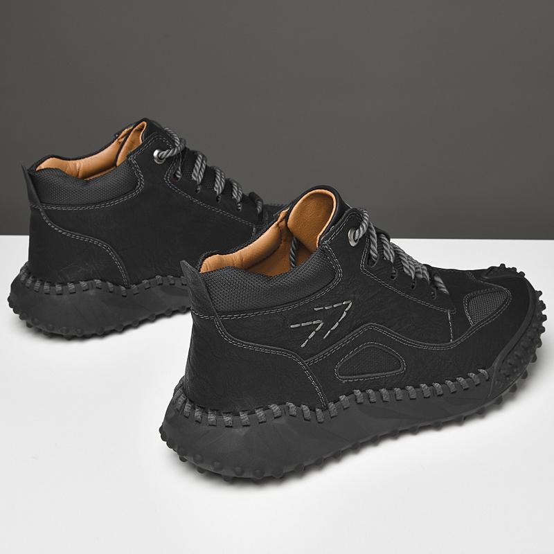 Повседневные кроссовки ручной работы, лоферы, повседневная обувь, высокие кожаные зимние спортивные ботинки для мужчин, мягкие и удобные нескользящие ботинки с хлопковой подкладкой