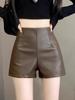 2023 Women's PU Leather High-Waisted A-Line Shorts - Slim Fit, Black, Autumn/Winter Korean Style