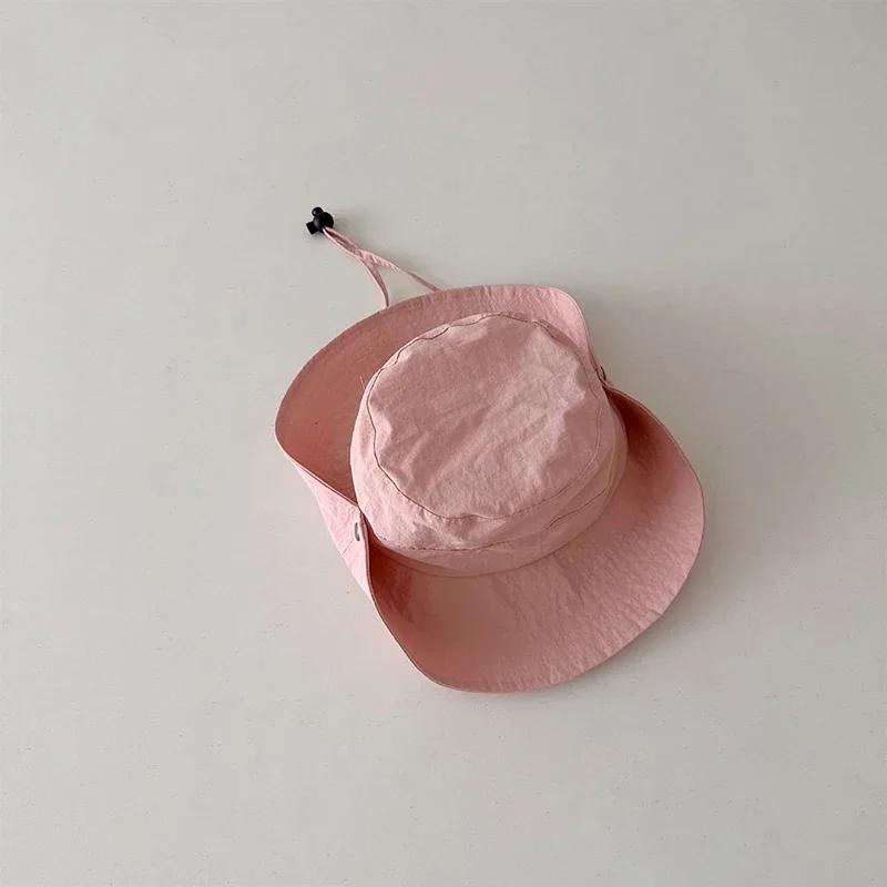 Summer Quick Dry Kids Bucket Hat Solid Color Boys Girls Fisherman Hats For Children Drawstring Outdoor Beach Panama Sun Cap