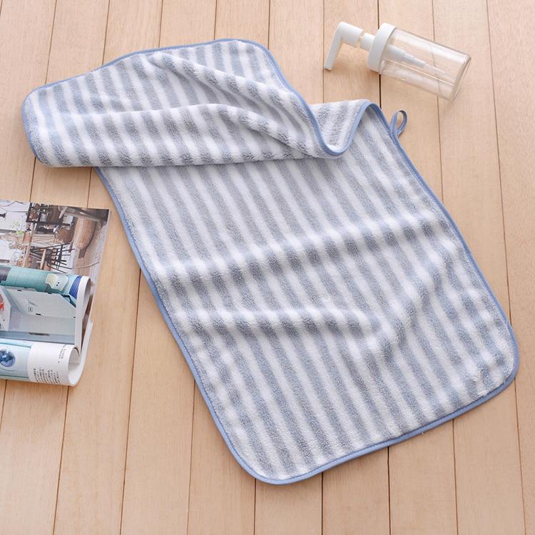 Soft Absorbent Warp-Knit Coral Fleece Towel with Thin Stripes - Thickened Face Wash Towel with Customizable Logo