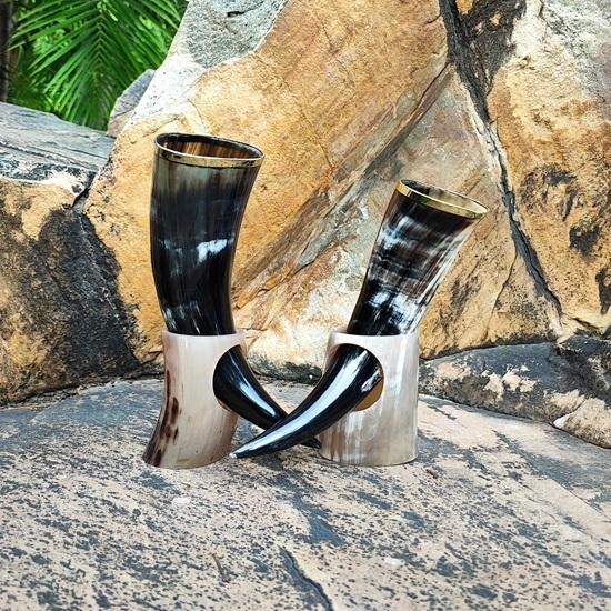 Set of 8 Viking Style Drinking Horns Mug with Stand Authentic Horn Beer Steins