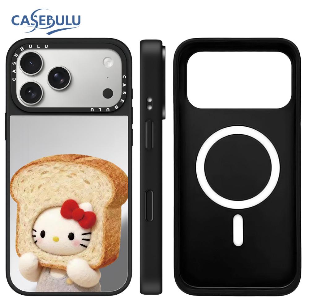 Модный Чехол-Зеркало с Медведем KT Cat для iPhone 17 Pro Max/16/15 - Защитный Чехол в Стиле Селебрити
