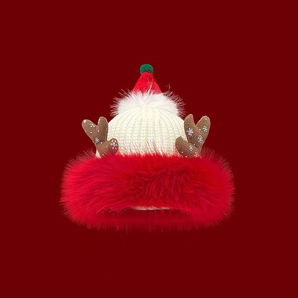 Soft Christmas Plush Cap Windproof Thickened Brimless Cap Versatile Red Knitted Woolen Hat Outdoor