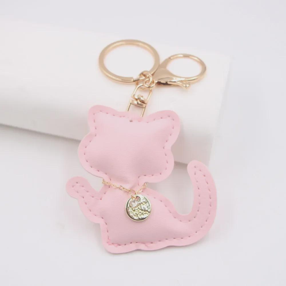 Очаровательный кожаный брелок в виде котенка - подвеска в виде счастливого кота для сумок и автомобилей