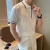 Мужская летняя рубашка, тонкая трикотажная, с коротким рукавом, на молнии, с лацканами, эластичный подол, полосатая, однотонная, свободная рубашка для поездок на работу и путешествий на открытом воздухе