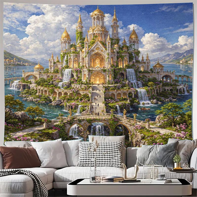 Волшебный Замок Фэнтези Гобелен Настенное Искусство Подвесное Украшение Готического Дворца Пейзаж для Гостиной Домашний Декор