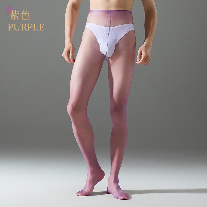 Ультратонкие Мужские Чулки Сексуальные Прозрачные Аврора Масляные Блестящие Без Пояса На Одной Линии Промежности Колготки Эротический Чехол для Пениса Мешочек