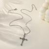 1pcs White Gold Necklace Ladies Cold Wind Set Glass Diamond Cross Copper Alloy