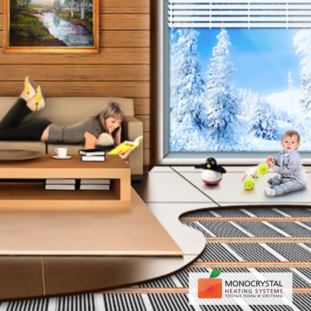 Пленочный теплый пол Monocrystal 5м²/1000 Вт комплект под любые покрытия ЭНП- 1/5ПК з терморегулятором