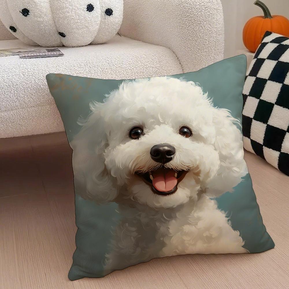Cute Bichon Frise Pet Cushion Cover Throw Pillow Cover Hidden Button Durable Polyester Chair Cushion