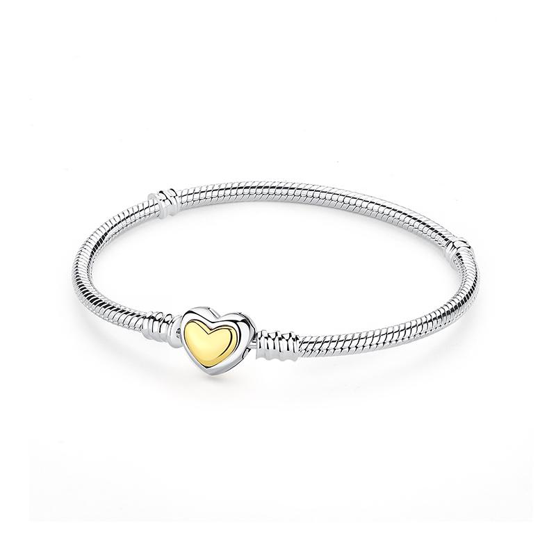 Original 925 Sterling Silver Bracelet For Women Charms Beads Rose Gold Heart Bracelets Bangles Snake Chain Luxury Jewelry Gift