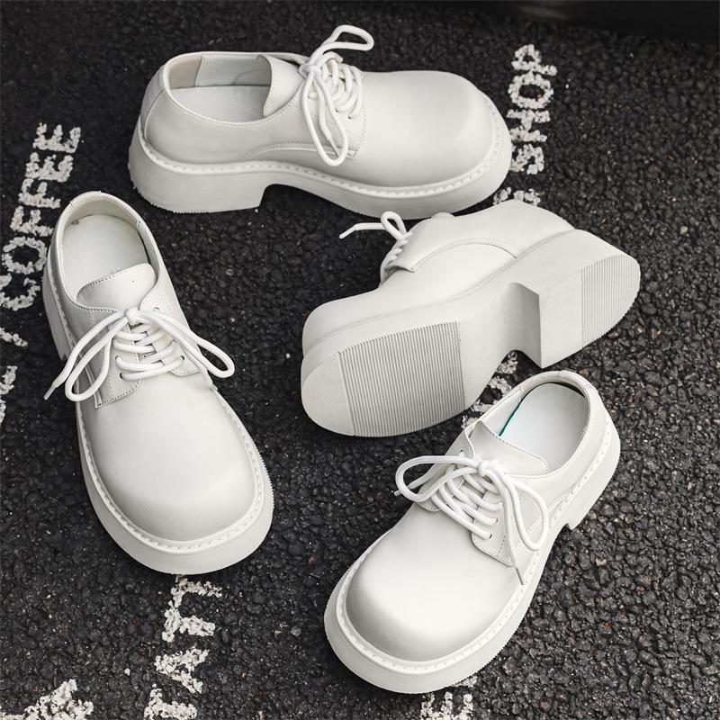 Туфли мужские на платформе, весенние и осенние, с круглым носком, на шнуровке, на среднем каблуке, рабочие, черные, маленькие кожаные туфли 9522-J