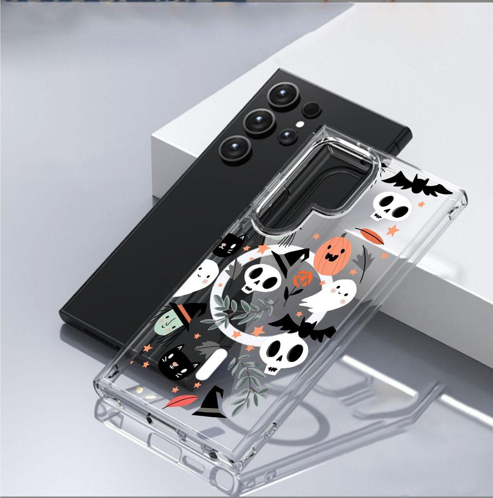 Магнитный чехол Magic Hat Skull для iPhone 15/16/17 Pro Max - прозрачный, полностью покрывает экран.