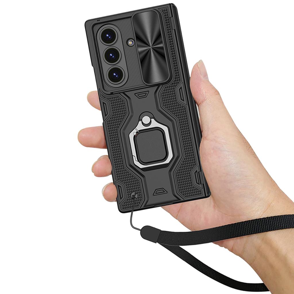 Подходит для чехла для мобильного телефона Samsung ZFold7, складной экран, защитный чехол-пленка, магнитный кронштейн-кольцо для пальца, бриллиант, сдвижное окно, ремешок