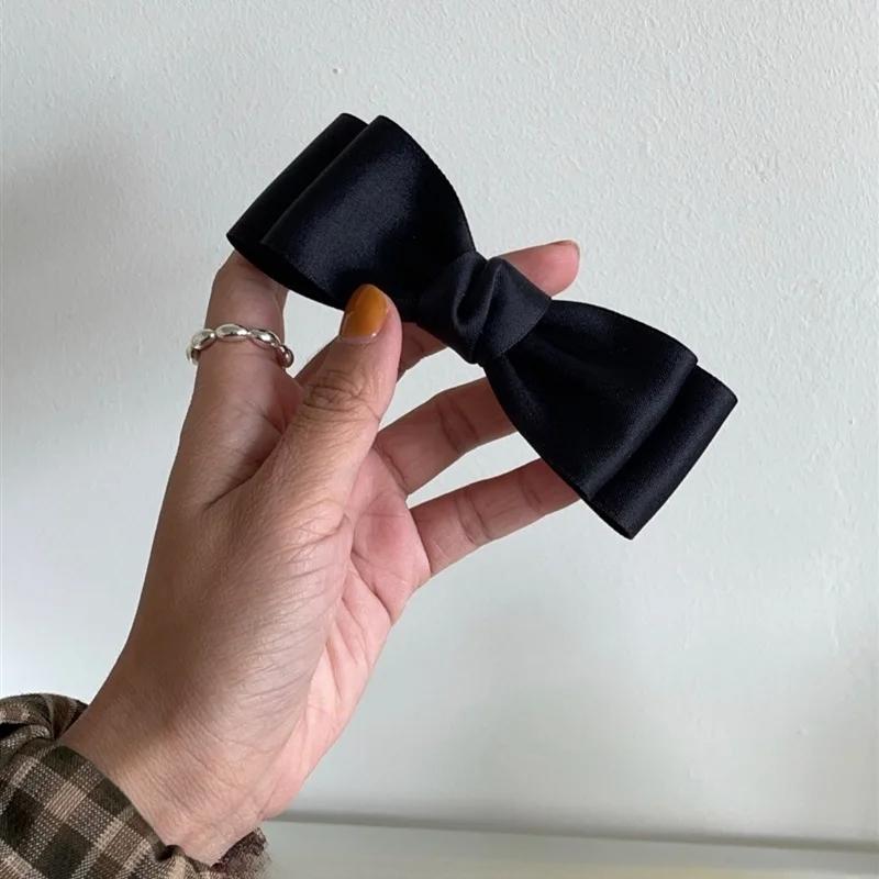 Women Korean Fashion Big Bow Spring Hair Clips Elegant Headwear for Girls Black Pink Hair Pin Simple Barrettes Hair Accessories