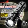 60W Super Power Flashlight USB Rechargeable Built In Battery Telescopic Zoom Tactical Flashlight Handheld Outdoor Emergency Lighting