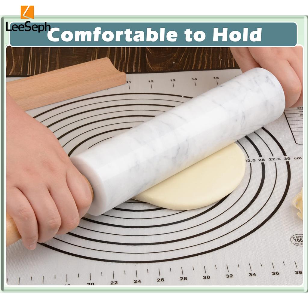 Мраморная скалка с деревянной ручкой и деревянной подставкой, скалка с антипригарным покрытием для теста для пиццы, выпечки хлеба и кухонных принадлежностей