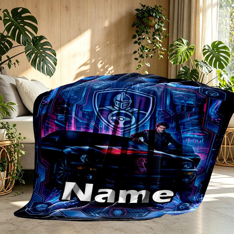 Custom Name Personalized Knight Rider Print Blanket, Home Decor, Bedroom, Sofa, Camping, Couch, Gifts for Birthday Christmas