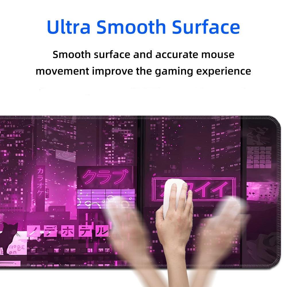 Коврик для игровой мыши, гладкая поверхность, прошитые края, японский киберпанк, 80x30 см