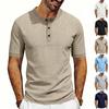 Мужская футболка-henley с коротким рукавом, повседневная, легкая, с пуговицами спереди, классический крой, летний топ для повседневной носки