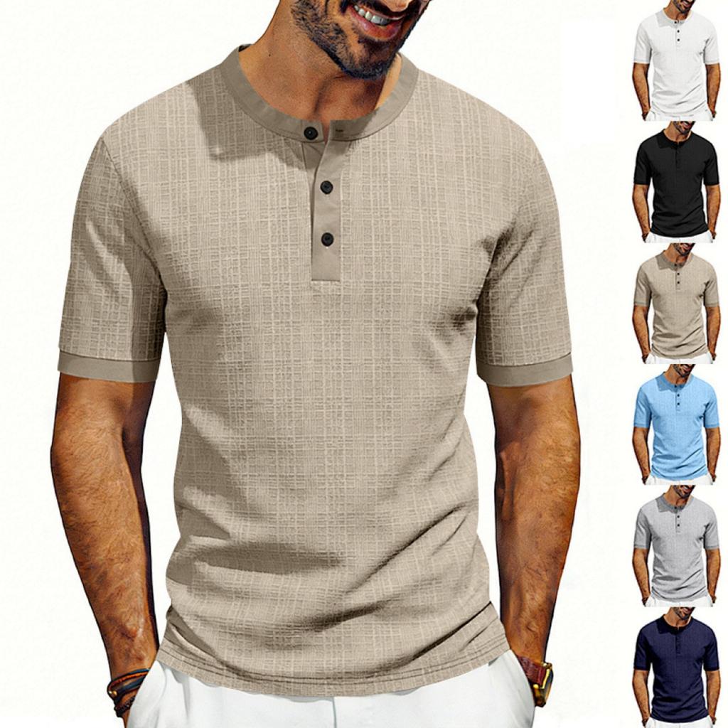 Мужская футболка-henley с коротким рукавом, повседневная, на пуговицах, льняная, легкая, дышащая, летний топ для повседневной носки