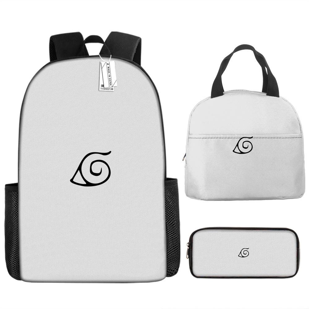 Наруто Шиппуден Начальная и средняя школа Школьный рюкзак Большой вместимости Кампусный рюкзак Сумка для ланча Пенал Набор из трех предметов